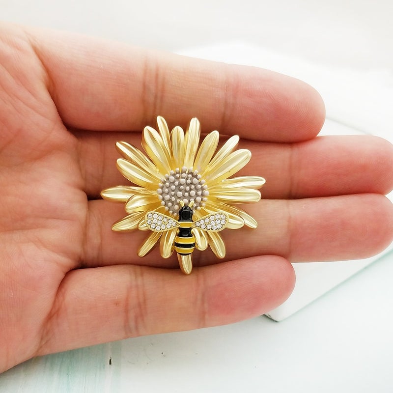 YOQUCOL Sunflower Honeybee Bee Brooch Pin with Bright Austrian Cubic Zirconia Crystal for Women - Image 5